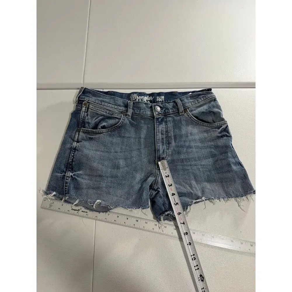 Wrangler Retro Slim Boot Denim Cutoff Shorts Size 34 Waist Distressed